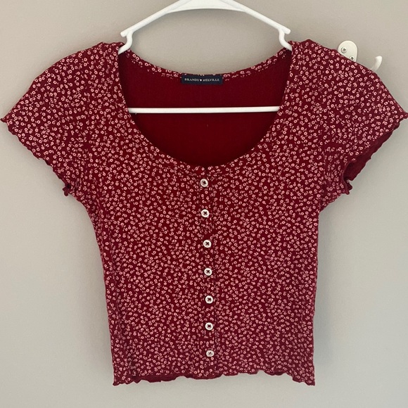 Brandy Melville Tops Brandy Melville Red Floral Zelly Top Poshmark